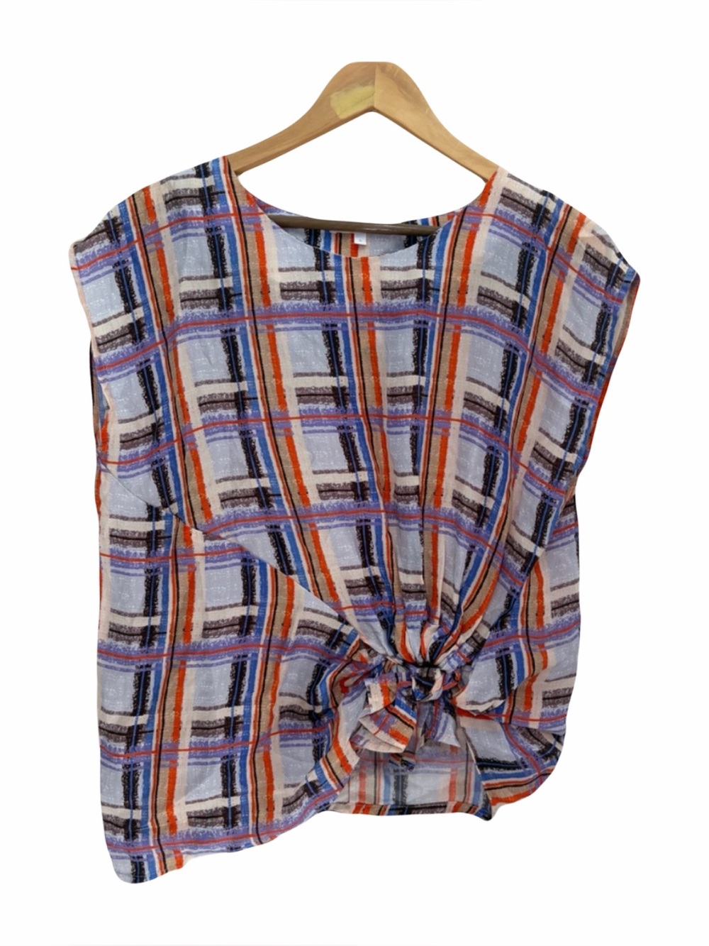 Anthropologie Corey Lynn Calter Tie Front Blouse Plaid Boho Lightweight Top S